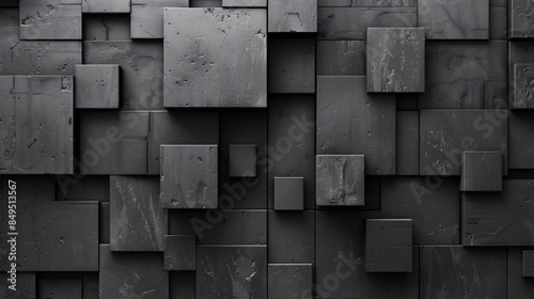 Fototapeta Close-up black wall numerous square blocks