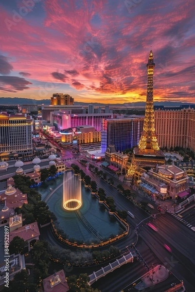 Obraz panoramic view of las vegas at night with colorful lights
