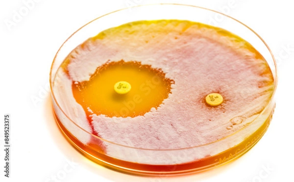 Obraz Petri dish with antibiotic samples resistance test