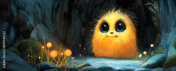 Fototapeta  Yellow Fairy Creature. Illustration On The Theme Of Fairy Tales And Cartoons, Fantasy And Characters. Illustration On A Fantasy Theme. Comics And Cartoons. Generative AI	
