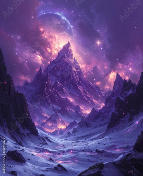 Fototapeta Space background. fantasy landscape, galaxy, unknown planet, neon space galaxy portal.