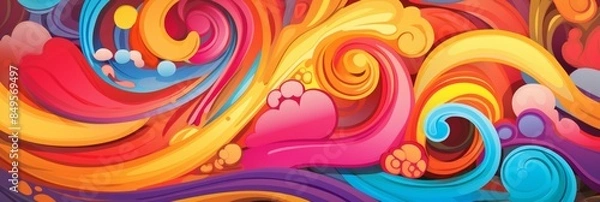 Fototapeta A vibrant and artistic illustration of colorful flowers in shades of pink, orange, yellow, and blue. The flowers are densely packed, creating a lush and dynamic pattern. The smooth, flowing petals and