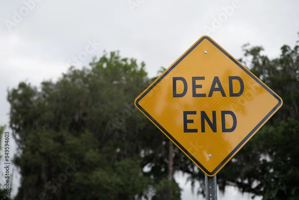 Obraz DEAD END diamond yellow and black old rustic sign, close up with copy space on right