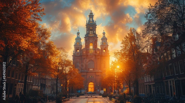 Fototapeta Capture the grandeur of Amsterdam, Netherlands created with Generative AI technology
