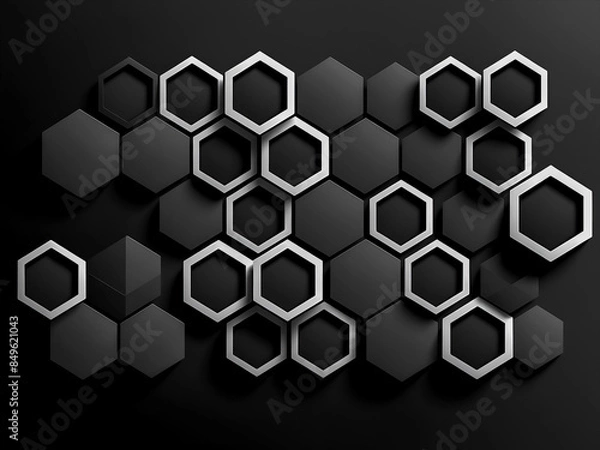 Fototapeta A black background with an abstract geometric pattern of hexagons
