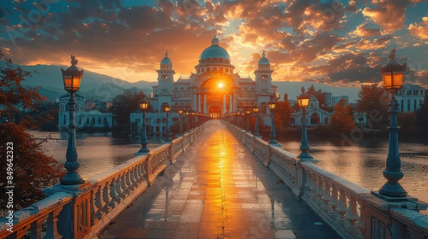 Obraz Capture the grandeur of Skopje, North Macedonia created with Generative AI technology