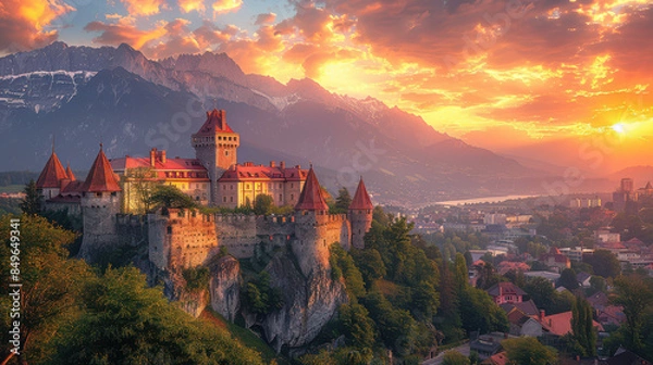 Fototapeta Capture the grandeur of Vaduz, Liechtenstein created with Generative AI technology