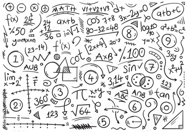 Fototapeta hand drawn math symbols. doodle math symbols background. math symbols concept for education, business