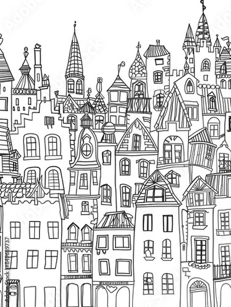 Obraz funny cityscape for coloring book