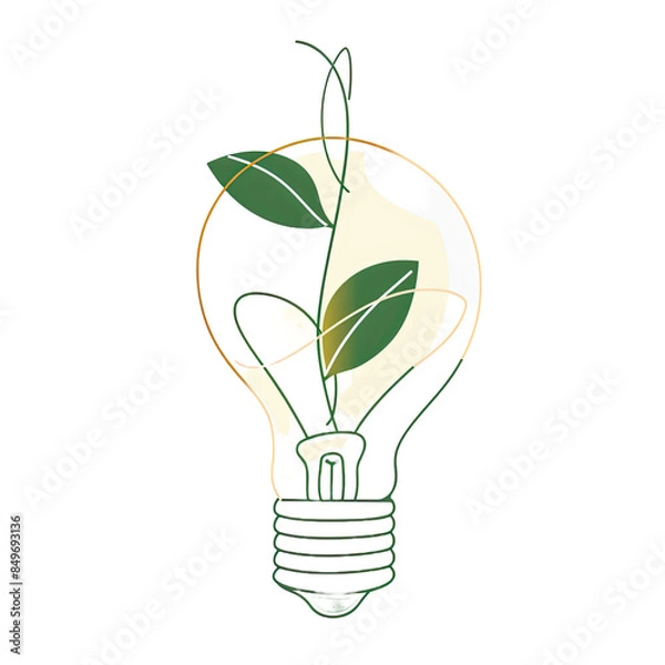 Obraz Continuous single line drawing of green plant in a bulb on transparent or white background