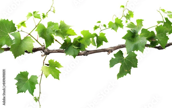 Fototapeta Grape leaves vine plant branch with tendrils on transparent or white background
