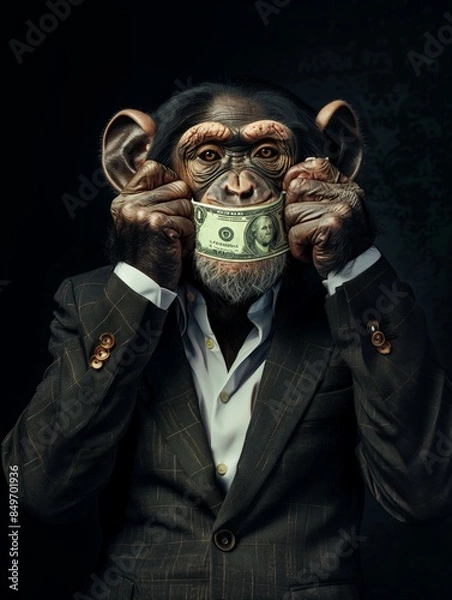 Obraz Monkey closes his mouth, three wise monkeys concept