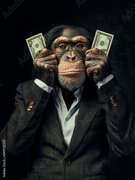 Fototapeta Monkey covers his ears, three wise monkeys concept