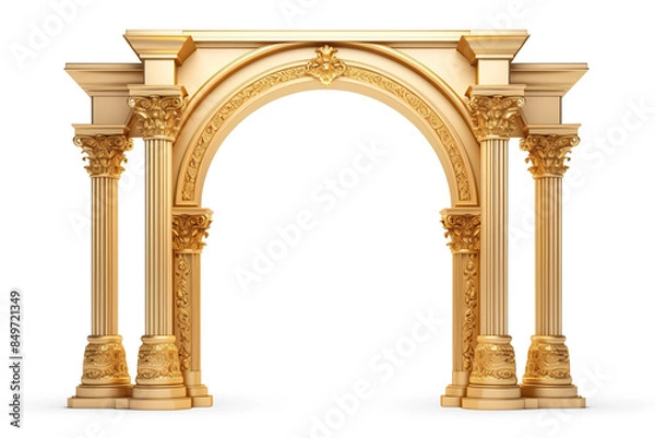 Fototapeta Golden ornamental arch with columns. Cut out on transparent	