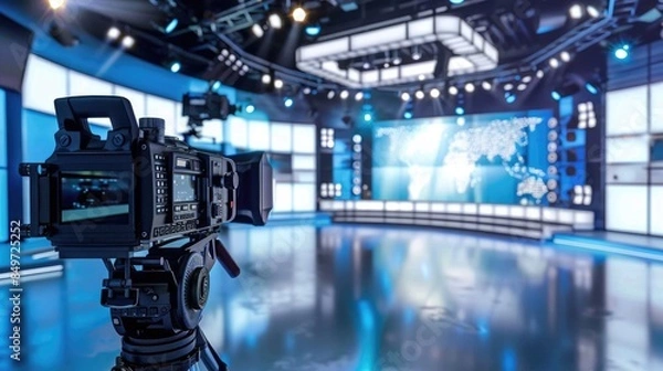 Obraz Newsroom background: the dynamic environment where stories unfold, the flow of information, and the technology driving modern news dissemination.