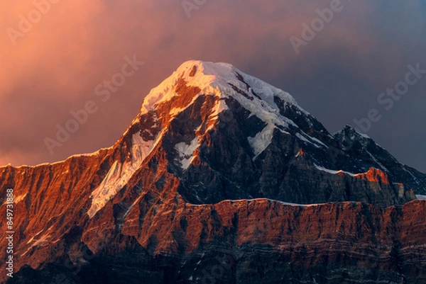 Fototapeta Annapurna South, Annapurna Himal range of the Himalayas located in Nepal. Himalayan snow mountain, climbing and trekking destination. Annapurna Sanctuary teahouse trekking, view from Mardi Himal Ridge
