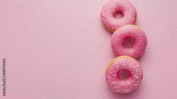Obraz pink glazed donut with colorful sprinkles - sweet treat - bakery advertisement - confectionery business