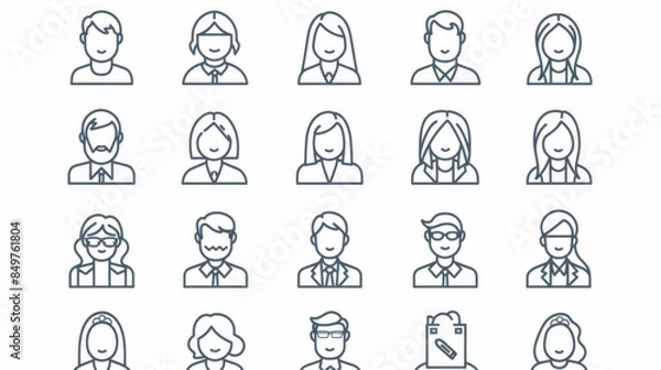 Fototapeta A collection of minimalist line art business people avatars for professional profile use