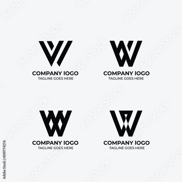 Fototapeta W logo set flat design template collection