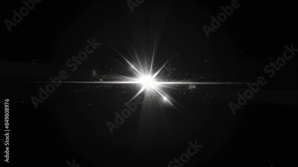 Fototapeta Simplistic white lens flare effect with a central light source and minimal scattered particles on a dark backdrop