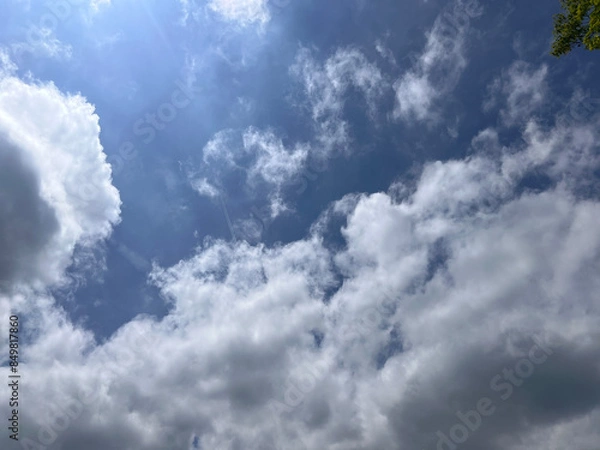 Fototapeta Summer blue sky cloud gradient light white background. Beauty clear cloudy in sunshine calm bright winter air bacground. Gloomy vivid cyan landscape in environment day horizon skyline view spring wind