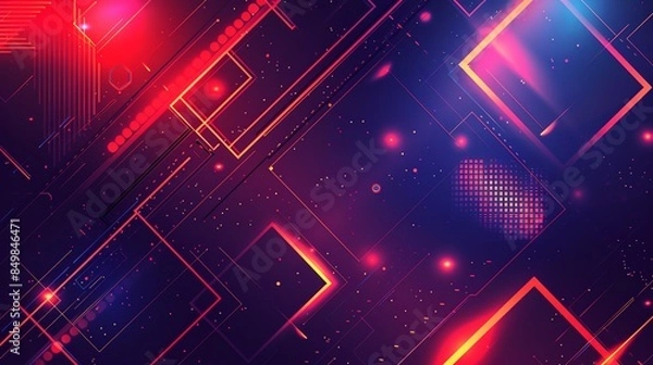 Fototapeta Digital geometric patterns with glowing features, hitech background, modern and vibrant colors