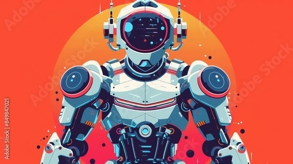 Fototapeta Robot design flat design front view robotics theme cartoon drawing Splitcomplementary color scheme