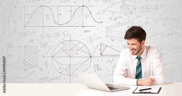 Fototapeta Businessman with business calculations background