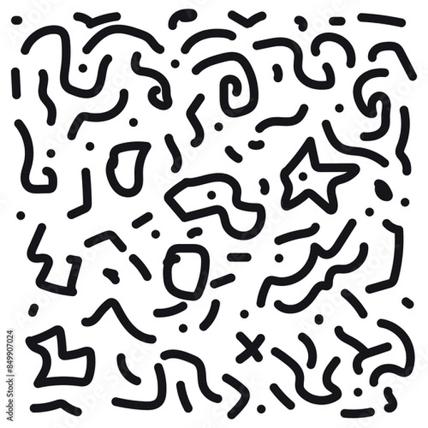 Obraz Fun Color Black line abstract doodle set seamless pattern, Creative minimalist style art background for children or trendy design with basic shapes. Simple childish scribble backdrop