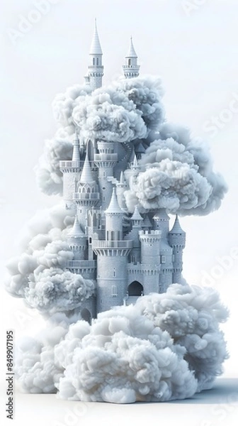 Fototapeta Ethereal Castle in the Clouds - Surreal 3D Rendered Floating Fantasy Architecture