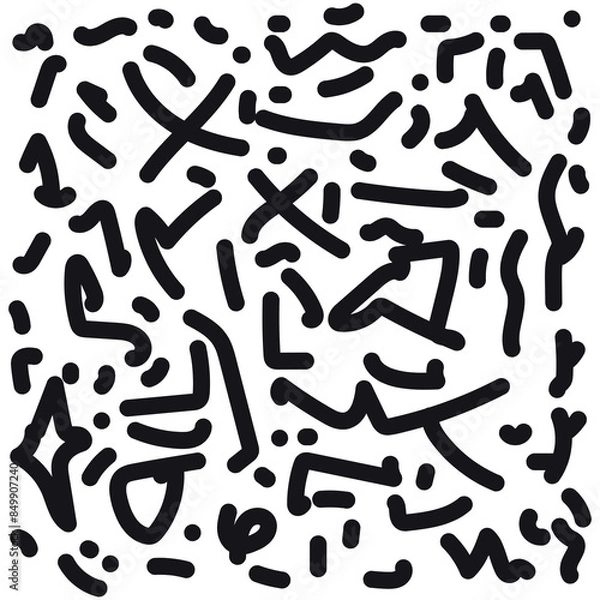 Obraz Fun Color Black line abstract doodle set seamless pattern, Creative minimalist style art background for children or trendy design with basic shapes. Simple childish scribble backdrop