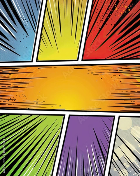 Obraz Classic comic template, bright colors, clean lines, different background styles, diverse panel layouts