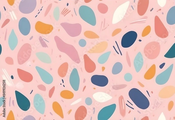 Fototapeta Colorful abstract shapes and lines on a light background, creating a playful and whimsical pattern