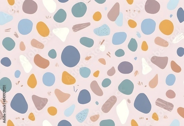 Fototapeta Colorful abstract shapes and lines on a light background, creating a playful and whimsical pattern
