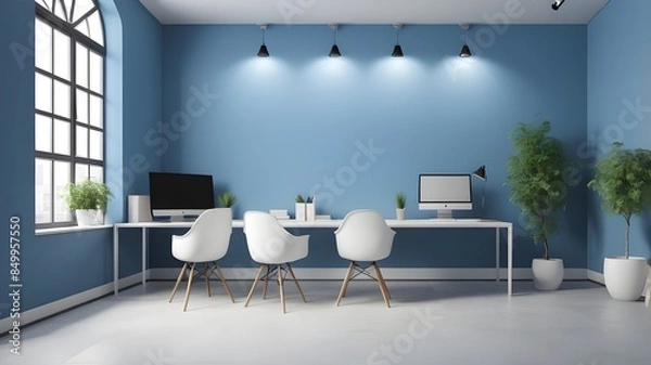 Obraz 3D Blue open space office corner with mock up wall, for your background.