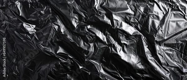 Fototapeta Wrinkled plastic wrap texture on a black background