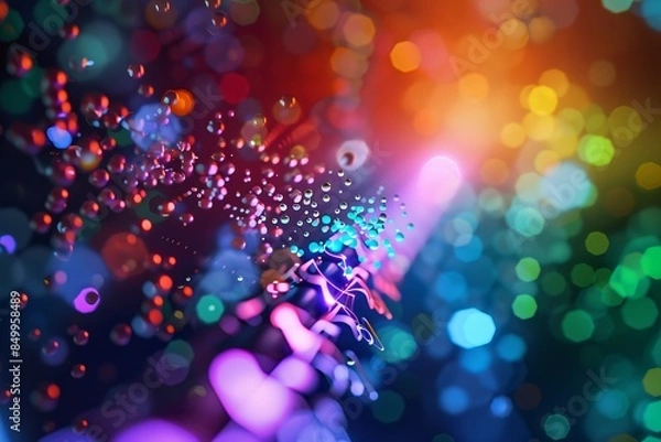 Obraz A highenergy visualization of Raman spectroscopy with laser light interacting with a sample, top view, illustrating molecular vibrations, digital tone, Splitcomplementary color scheme