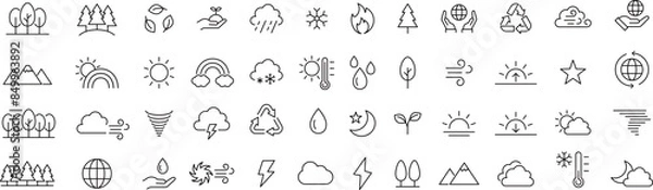 Fototapeta 自然に関する線画アイコンセット