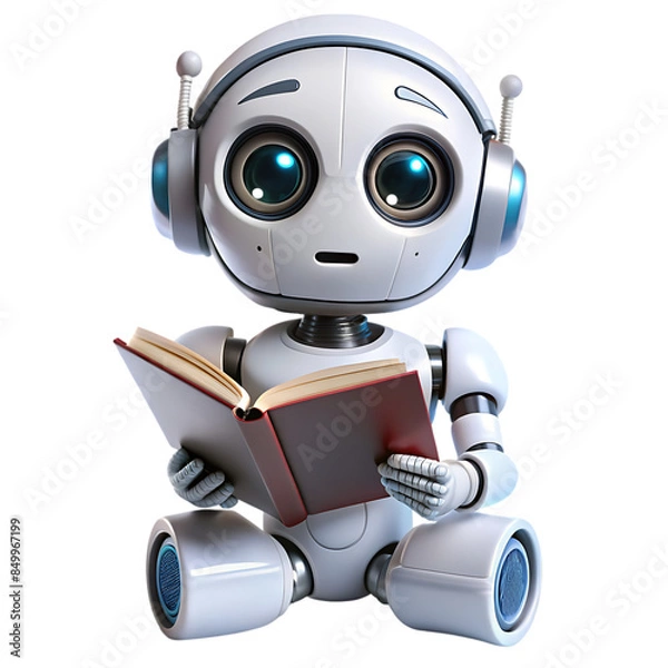 Fototapeta cute a robot chatbot reading book transparent background