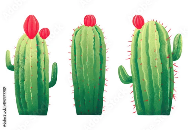 Obraz Illustration cactus with flowers set