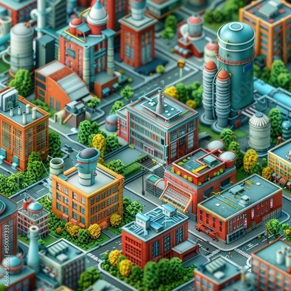 Obraz Isometric View of a Modern Industrial City. Generative ai.
