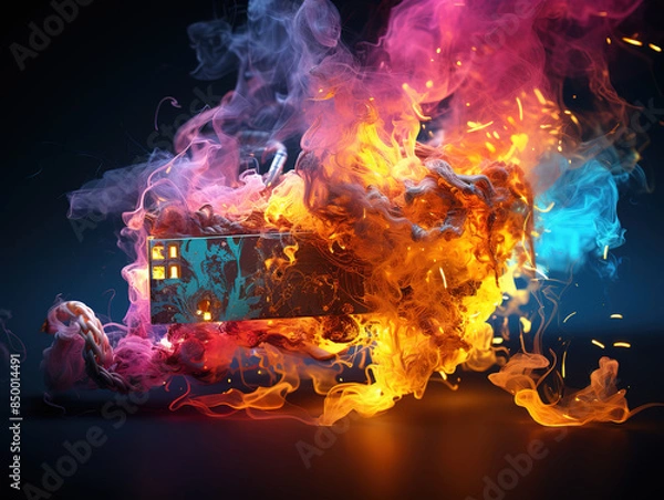 Fototapeta Beautiful Image of burning computer power cables
