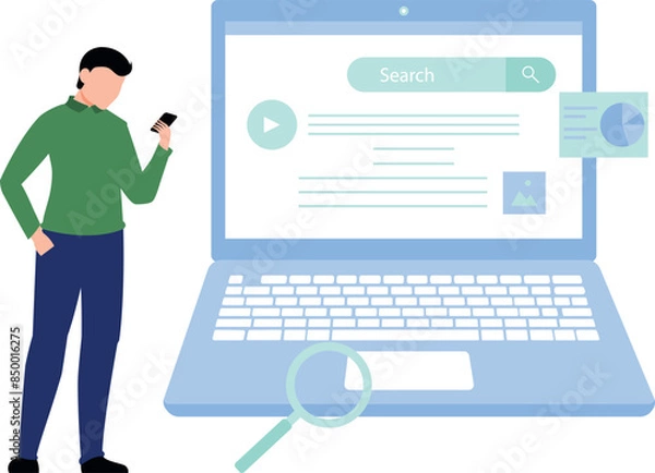 Fototapeta The boy is looking into mobile.