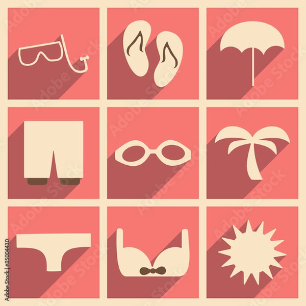 Fototapeta Flat with shadow concept and mobile application summer