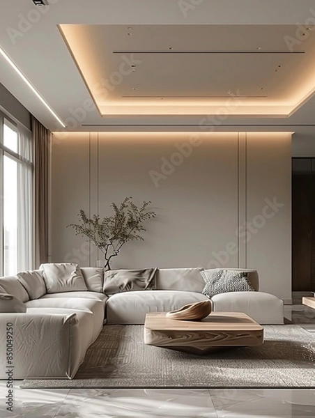 Fototapeta Stunning Modern Minimalist Living Room Design with Clean Lines and Sleek Furniture