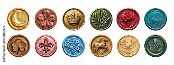 Obraz PNG Colorful wax seal stamp set