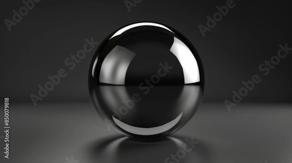 Fototapeta A glossy black sphere with a reflective surface, isolated against a black background, showcasing simplicity and elegance in design.