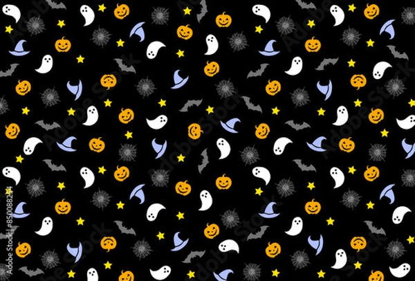 Fototapeta ハロウィンのかわいいアイコンちらし柄黒背景