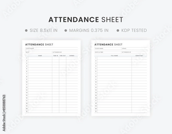 Fototapeta Class Attendance Sheet Printable, Yoga and Pilates Teacher Template, Custom Classroom Form