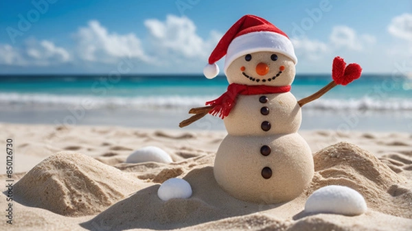 Obraz Sand Snowman on Sunny Beach